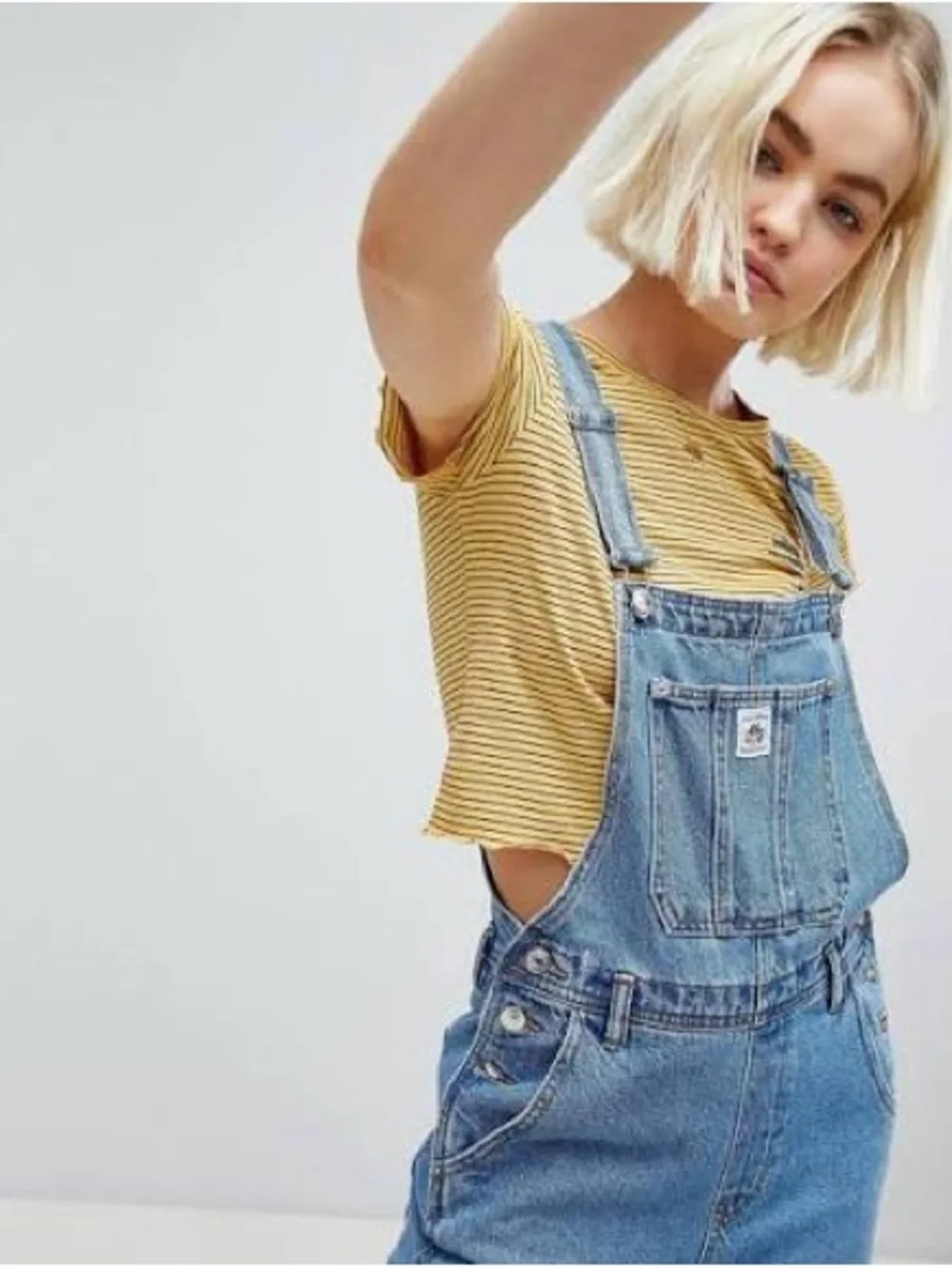 Pull&Bear Classic Denim Bib Overalls “Dungarees”- Medium Wash, Size Small, EUC - Picture 1 of 11